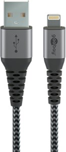 USB-A to Lightning Textile Cable with Metal Plugs (Space Grey/Silver) 2 m