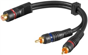 Audio Y adapter cable, 1x RCA female to stereo RCA male, OFC, double shielded