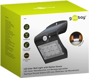 LED Solar Wall Light with Motion Sensor, 1.5 W, Black