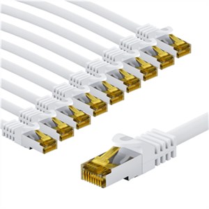 RJ45 Patch Cord CAT 6A S/FTP (PiMF), 500 MHz, with CAT 7 Raw Cable, 2 m, white, Set of 10