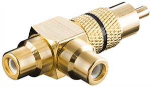 RCA Y adapter; male to 2x female; gold version; black