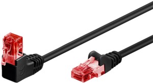 CAT 6 Patch Cable 1x 90° Angled, U/UTP, Black, 3 m