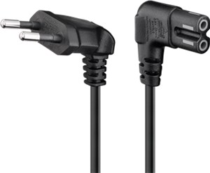 Euro connection cord, both ends angled, 0.3 m, black