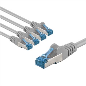 CAT 6A Patch Cable S/FTP (PiMF), 2 m, grey, Set of 5