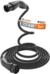 Type 2 HELIX Convenience Charging Cable, up to 22 kW, 5 m, black