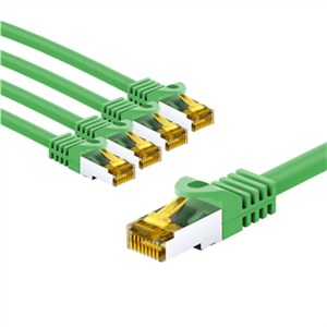 RJ45 Patch Cord CAT 6A S/FTP (PiMF), 500 MHz, with CAT 7 Raw Cable, 5 m, green, Set of 5