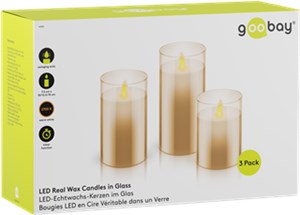 Set of 3 LED Real Wax Candles in Glass