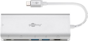 USB-C™ Multiport Adapter (HDMI 4k 30 Hz, USB, CR, RJ45, PD), aluminium, silver