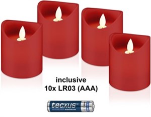 Set of 4 LED Real Wax Candles, red, incl. 12x AAA (LR03)