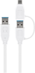 USB 3.0 cable with one USB A to USB-C™ adapter, white