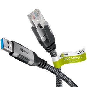 USB-A 3.0 to RJ45 Ethernet Cable, 1.5 m