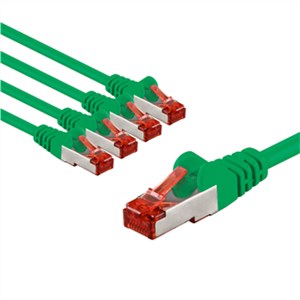 CAT 6 Patch Cable S/FTP (PiMF), 3 m, green, Set of 5