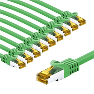 RJ45 Patch Cord CAT 6A S/FTP (PiMF), 500 MHz, with CAT 7 Raw Cable, 5 m, green, Set of 10