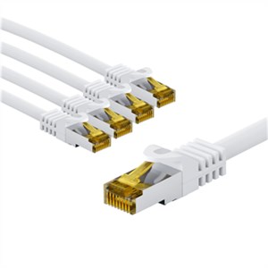 RJ45 Patch Cord CAT 6A S/FTP (PiMF), 500 MHz, with CAT 7 Raw Cable, 3 m, white, Set of 5