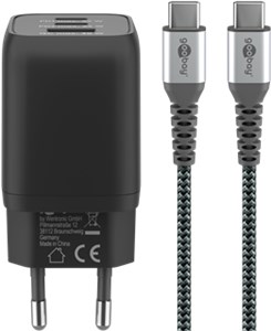Set of USB-C™ Fast Charger Nano (65 W) and USB-C™ Textile Cable (1 m)