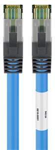 RJ45 (CAT 6A, 500 MHz) Patch Cable with CAT 8.1 S/FTP Raw Cable, blue, 20 m