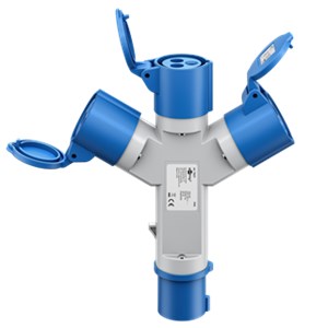 CEE-Y-Adapter, CEE-Stecker auf 3x CEE-Kupplung CEE-Y-Adapter, CEE-Stecker auf 3x CEE-Kupplung