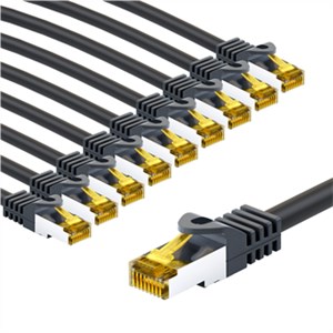 RJ45 Patch Cord CAT 6A S/FTP (PiMF), 500 MHz, with CAT 7 Raw Cable, 2 m, black, Set of 10