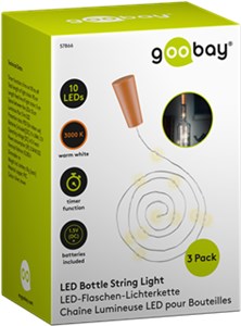 3x 10 LED Bottle Light Chain, incl. Timer