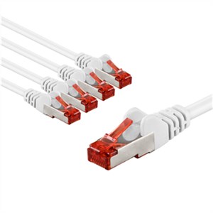 CAT 6 Patch Cable S/FTP (PiMF), 5 m, white, Set of 5