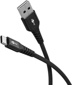 USB-C™ to USB-A Supersoft Textile Cable with Metal Plugs, 0.5 m, black