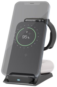 3in1 Wireless Charger, Qi-compatible, Black
