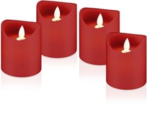 Set of 4 LED Real Wax Candles, Red